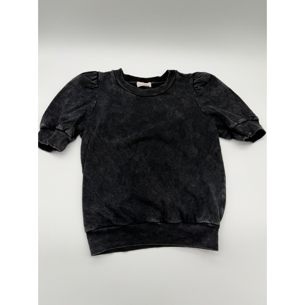 Anthropologie t.la Puff Sleeve Sweatshirt Black Acid Wash Short Sleeve Top S